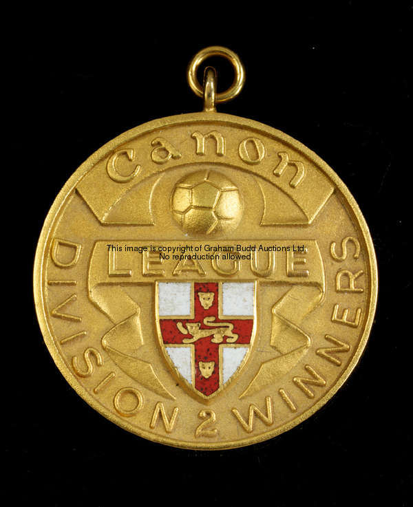 A 9ct. gold & enamel League Division Two Championship medal, season 1985-86, inscribed CANON LEAGUE ...
