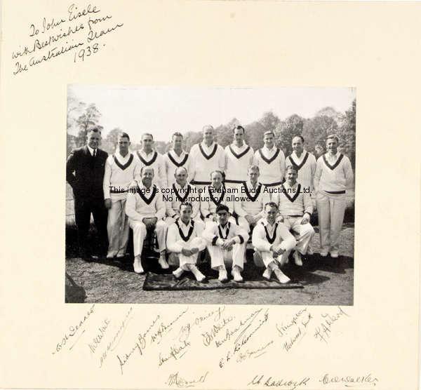 A fully-signed photograph of the 1938 Australians in ink on the lower margin of the mount, 16 player...