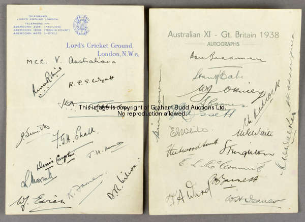 The autographs of the 1938 Australians, signed in ink on a headed sheet of paper; together with othe...