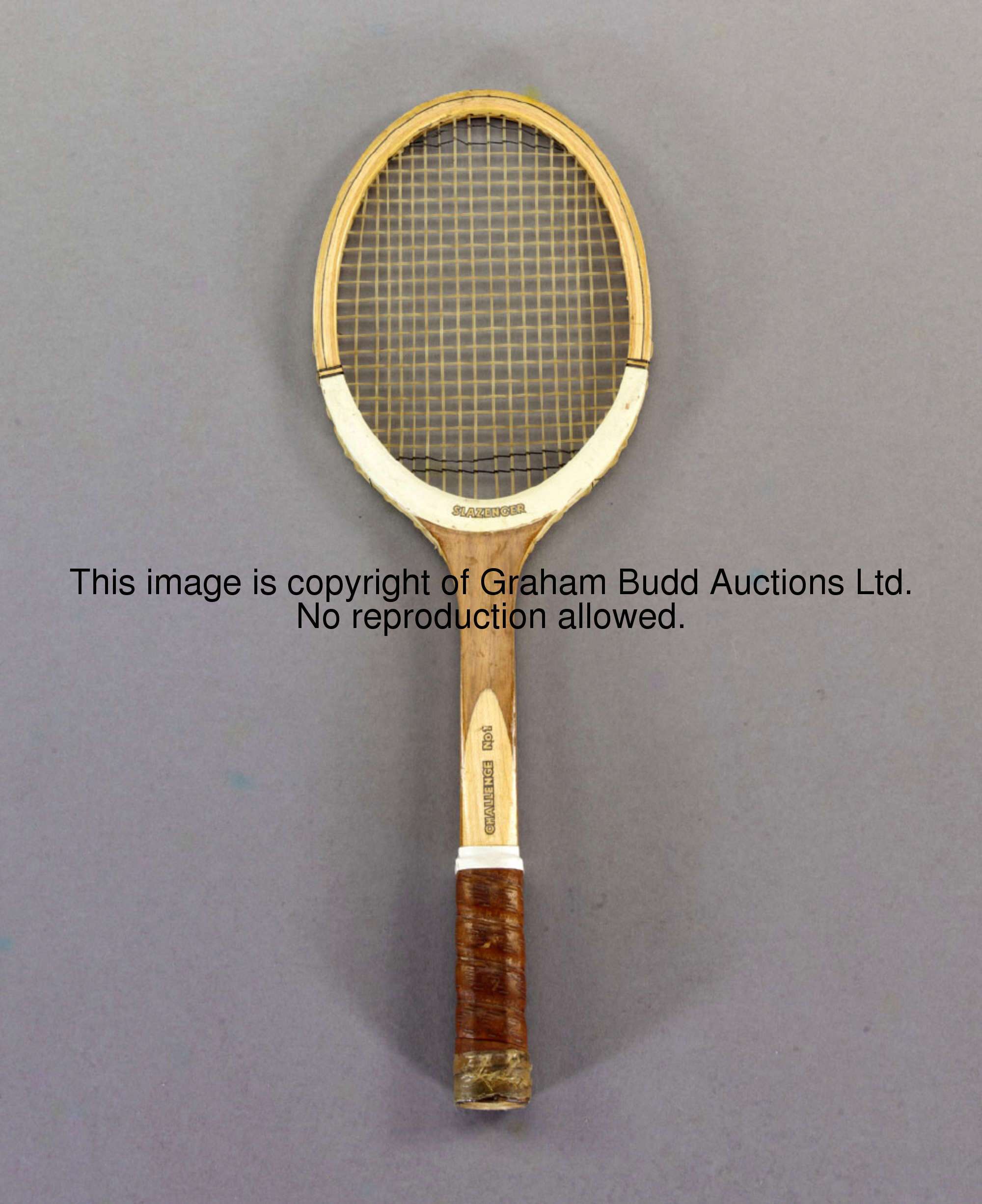 A rare miniature Slazenger Challenge No.1 tennis racquet, with stencilled inscription C.C.J., length...