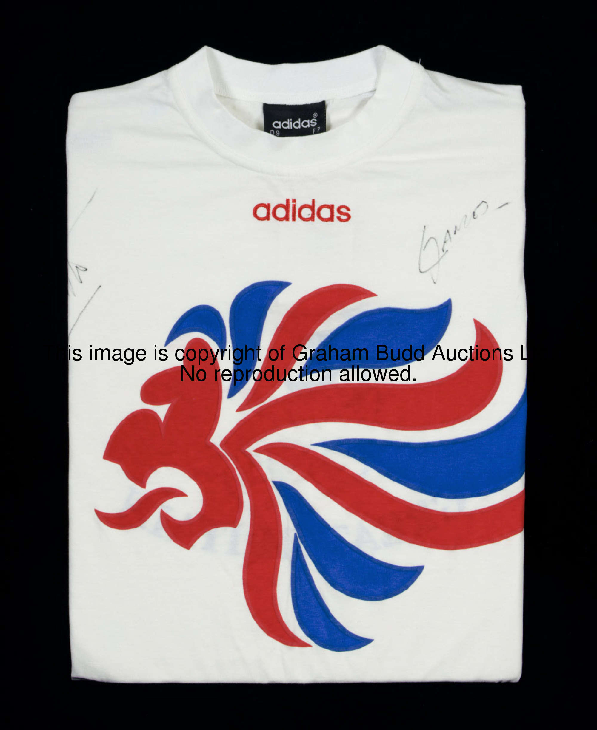 A Great Britain 2000 Olympic team T-shirt signed by the coxless fours gold medal winners Redgrave, P...