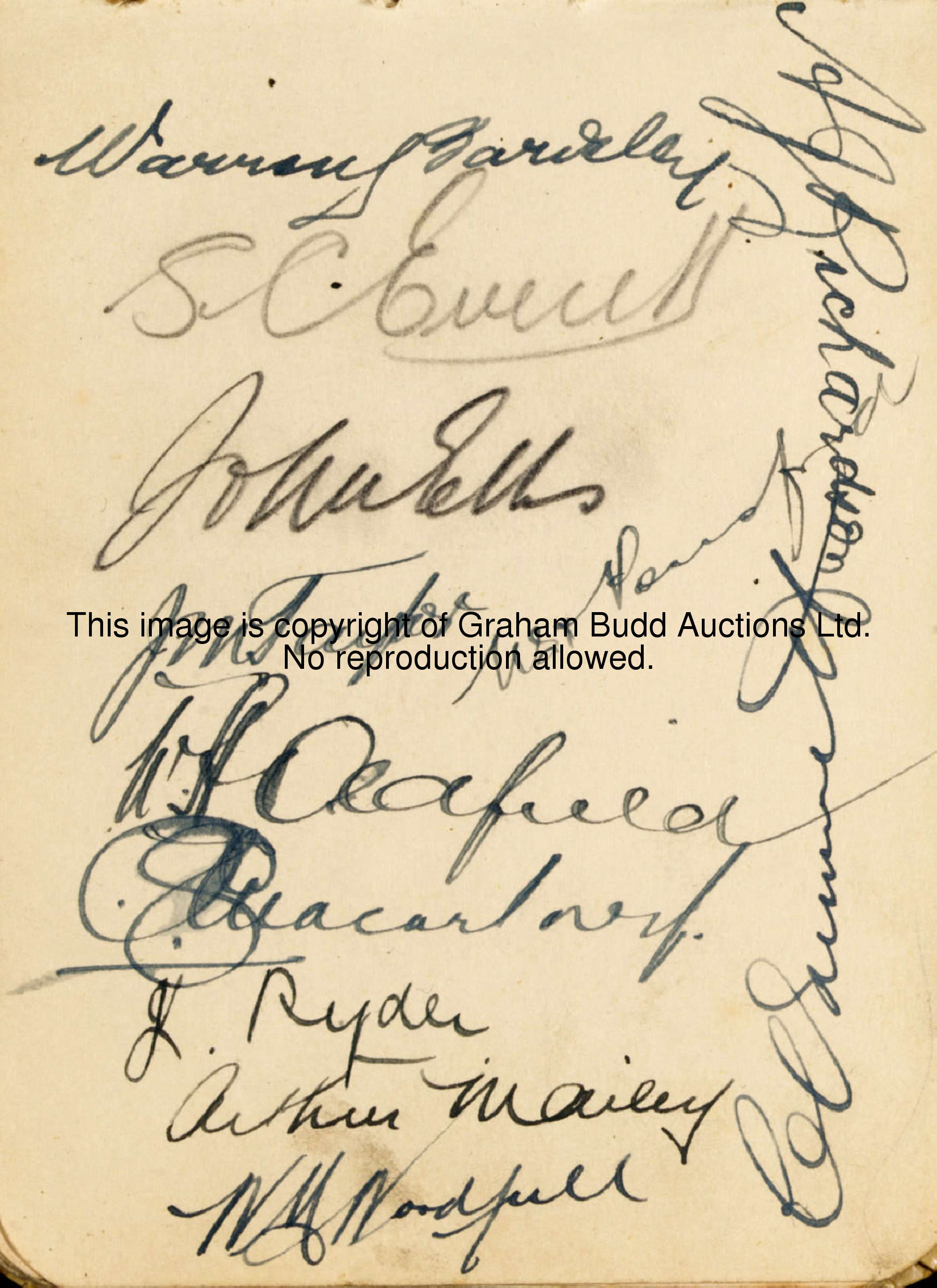 A small autograph album, 1920s/30s, including England, Australia & New Zealand teams & various count...