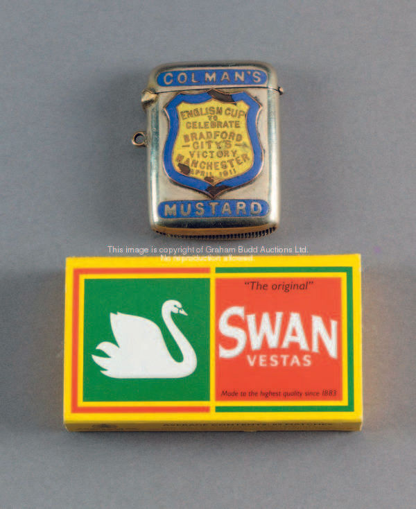 A rare Colman's Mustard vesta commemorating Bradford City's victory in the 1911 F.A. Cup final, set ...