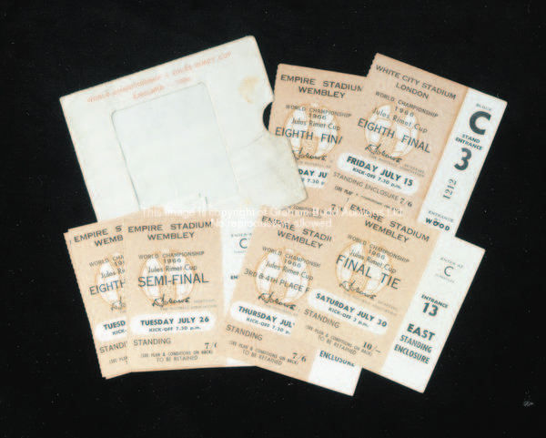 A set of 10 1966 World Cup ticket stubs, London matches, 6 x 1/8f, 1/4f, s/f, 3rd/4th & f, in origin...