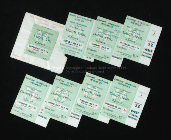 8 1966 World Cup ticket stubs, London matches, 6 x 1/8f, 1/4f & f, lacking s/f & 3rd/4th, in origina...