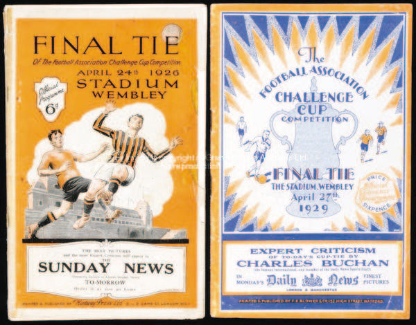 Two Bolton Wanderers F.A. Cup final programmes, 1926 v Manchester City & 1929 v Portsmouth, the 1926...