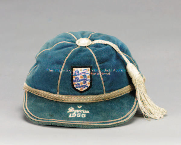 A blue England v Spain international cap, 1955, inscribed V SPAIN,1955  This 1-1 draw in Madrid had ...