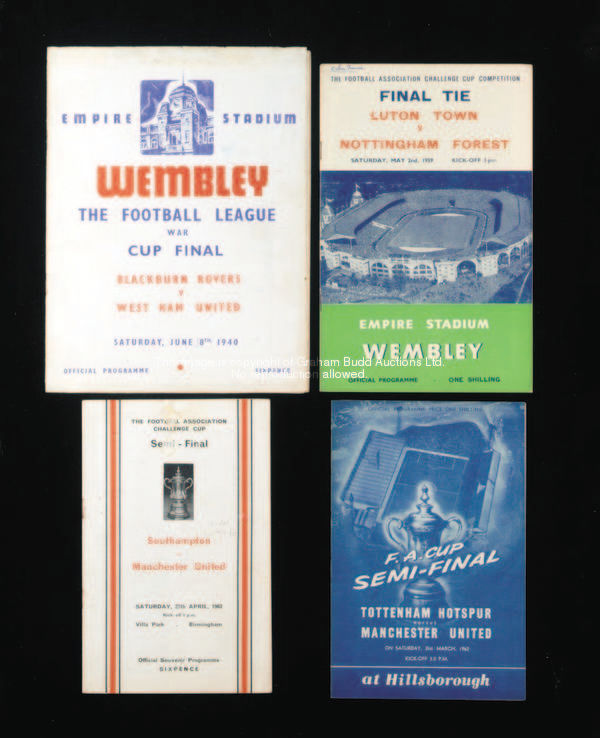 F.A. Cup final and semi-final programmes, finals for 1940 (wartime), 1959 to 1966, 1968 & 1969, 1973...