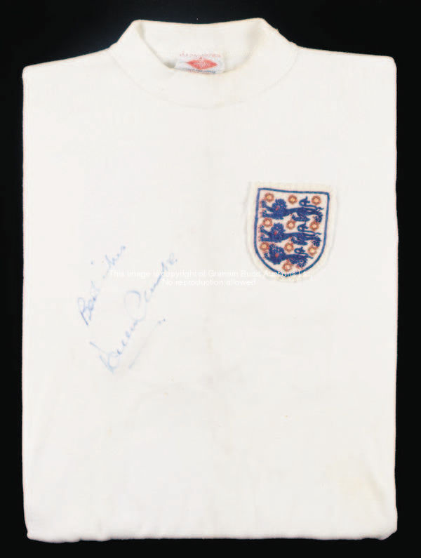 Alan Clarke: a signed white England No.10 international jersey, early 1970s, long-sleeved with embro...