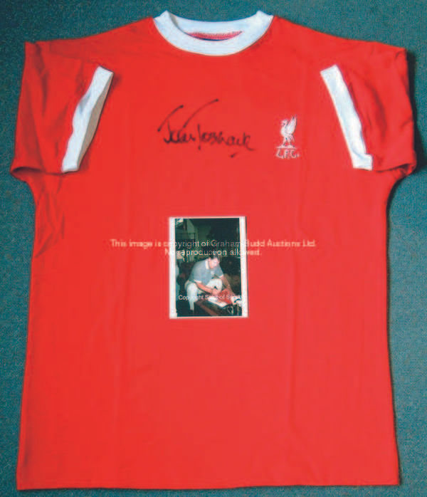 A Liverpool 1970s retro shirt signed by John Toshack, sold with a numbered COA and a photograph of T...