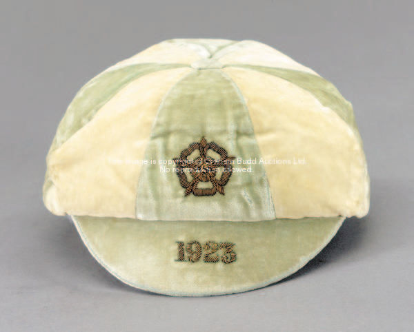 A pale green & white England v Sweden international cap, 1923, inscribed 1923  England played two ma...