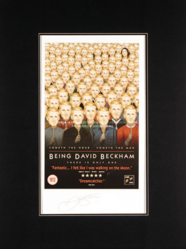 A pair of signed David Beckham prints, the first a pseudo movie poster titled 'Being David Beckham',...