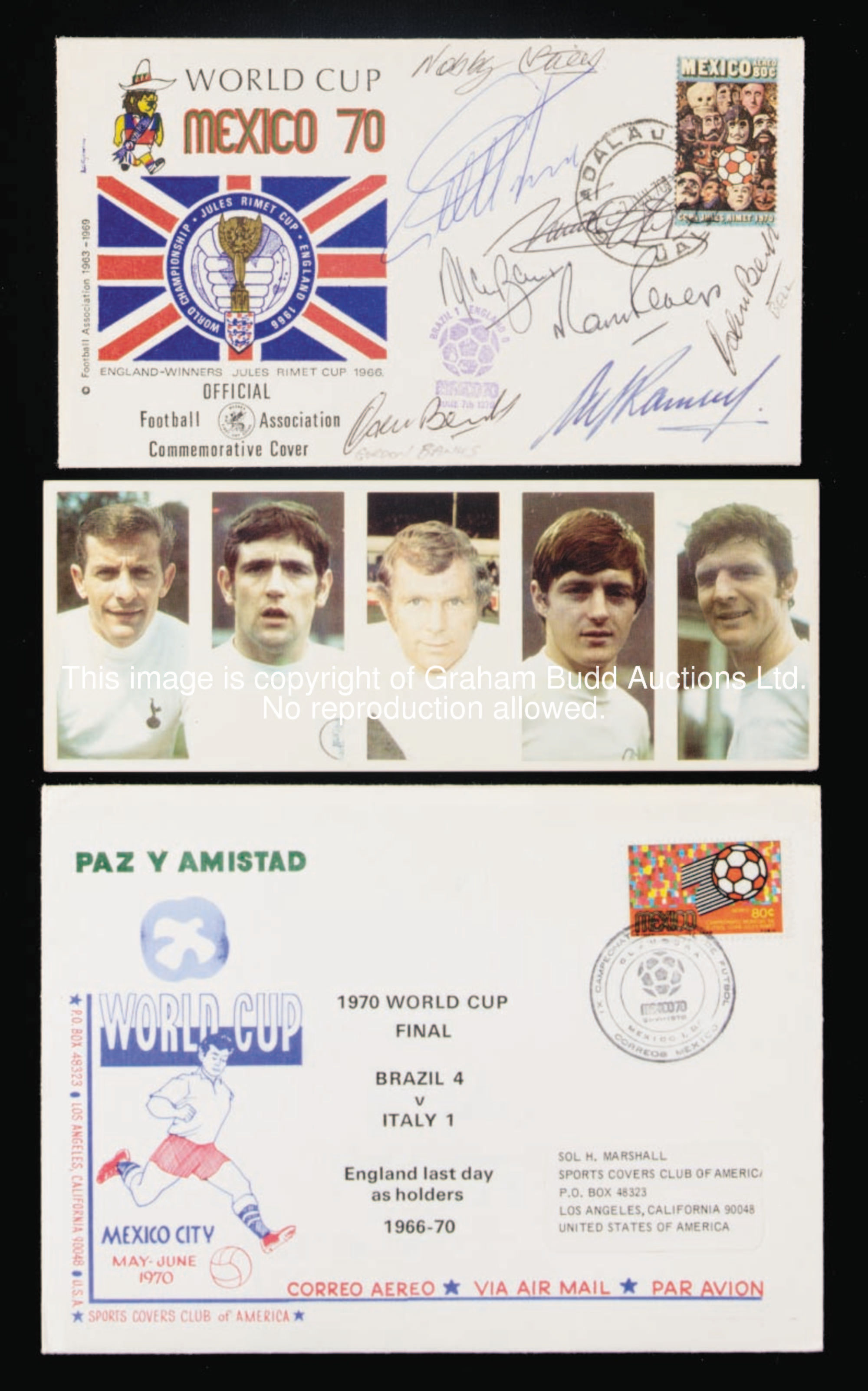 1970 World Cup memorabilia, comprising 12 postal covers issued for individual games, 1 signed by Alf...