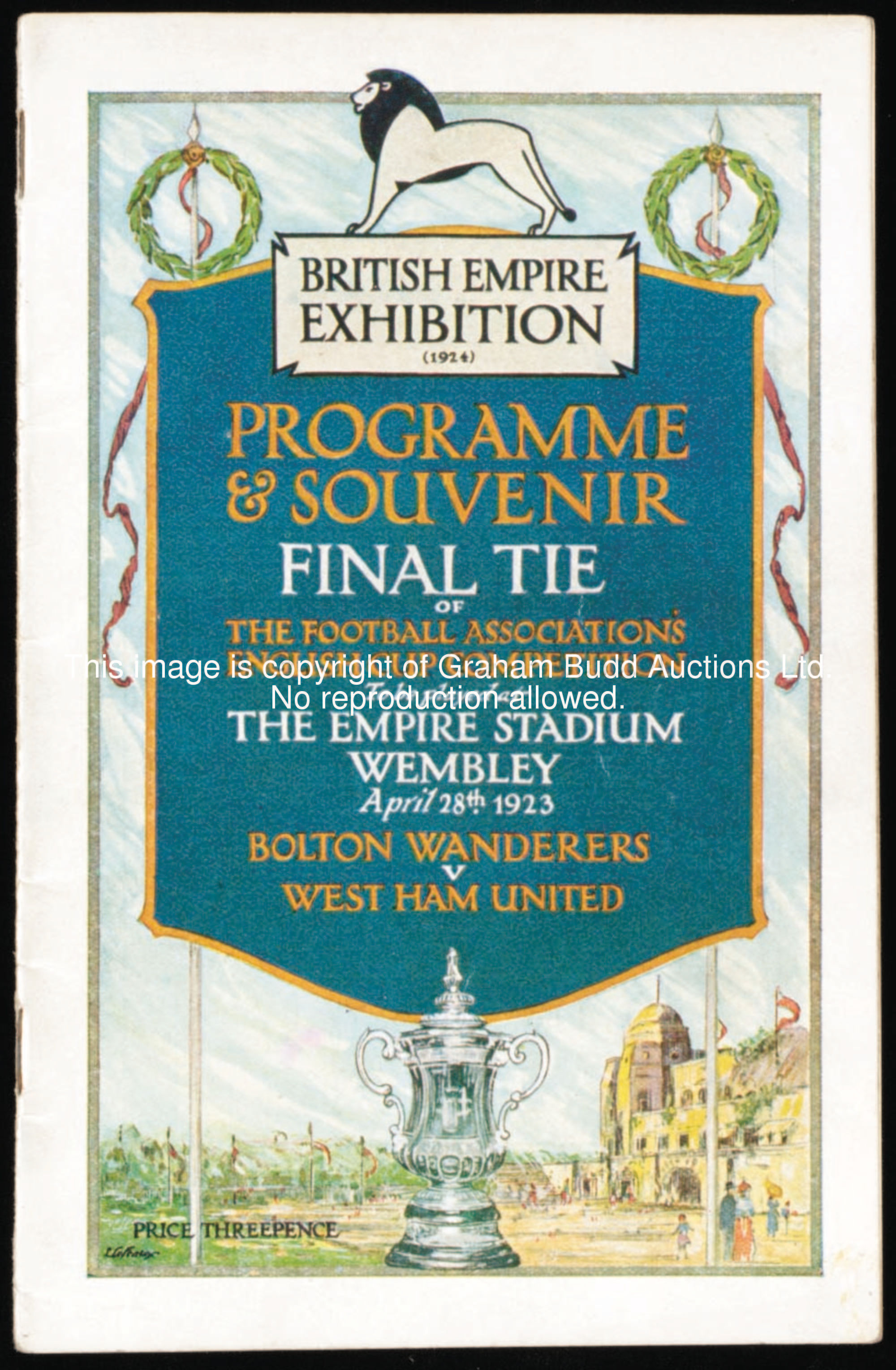 F.A. Cup final programme, Bolton Wanderers v West Ham United, 28th April 1923, the interior with an ...