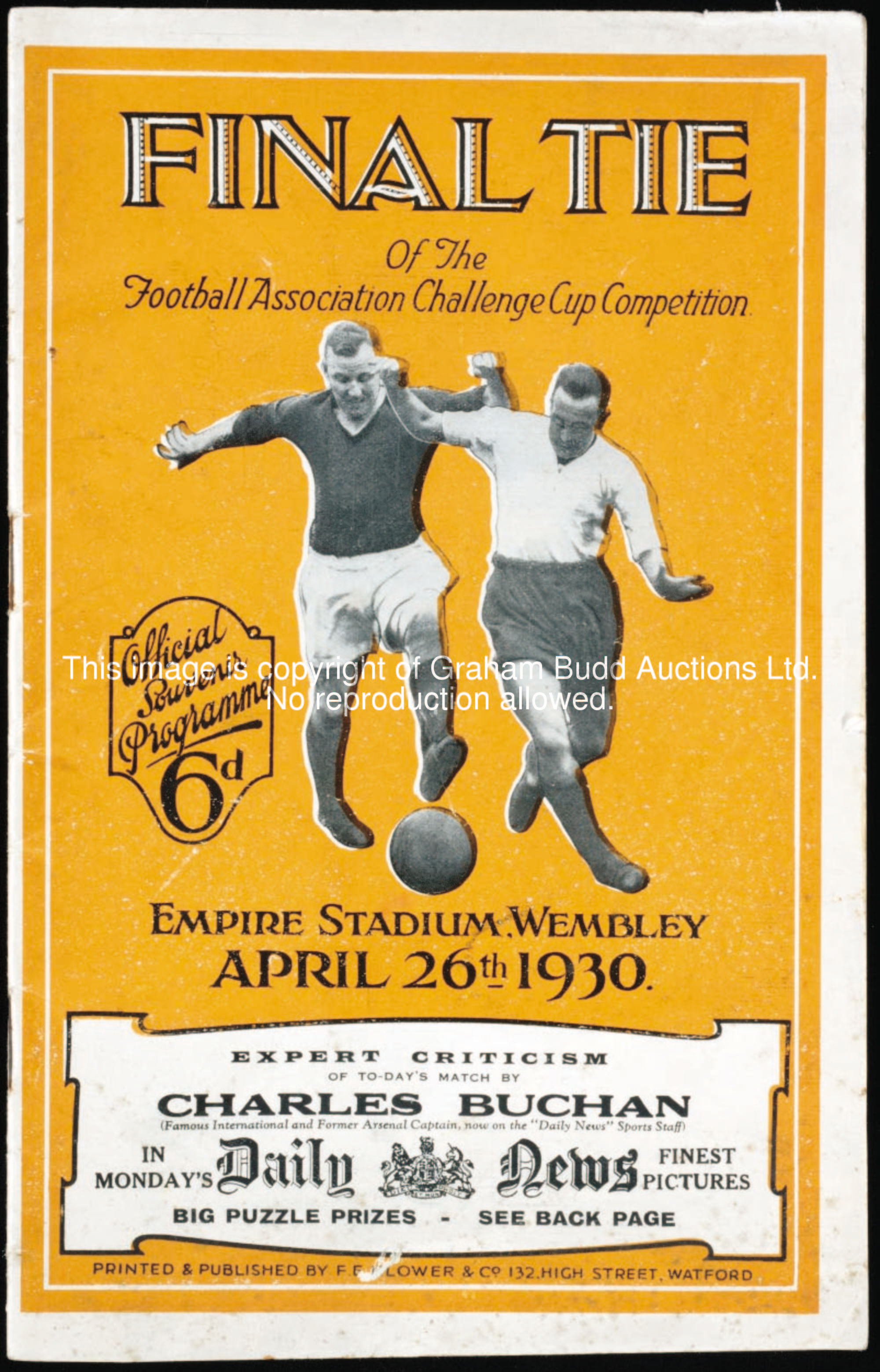 F.A. Cup final programme, Arsenal v Huddersfield Town, 26th April 1930
