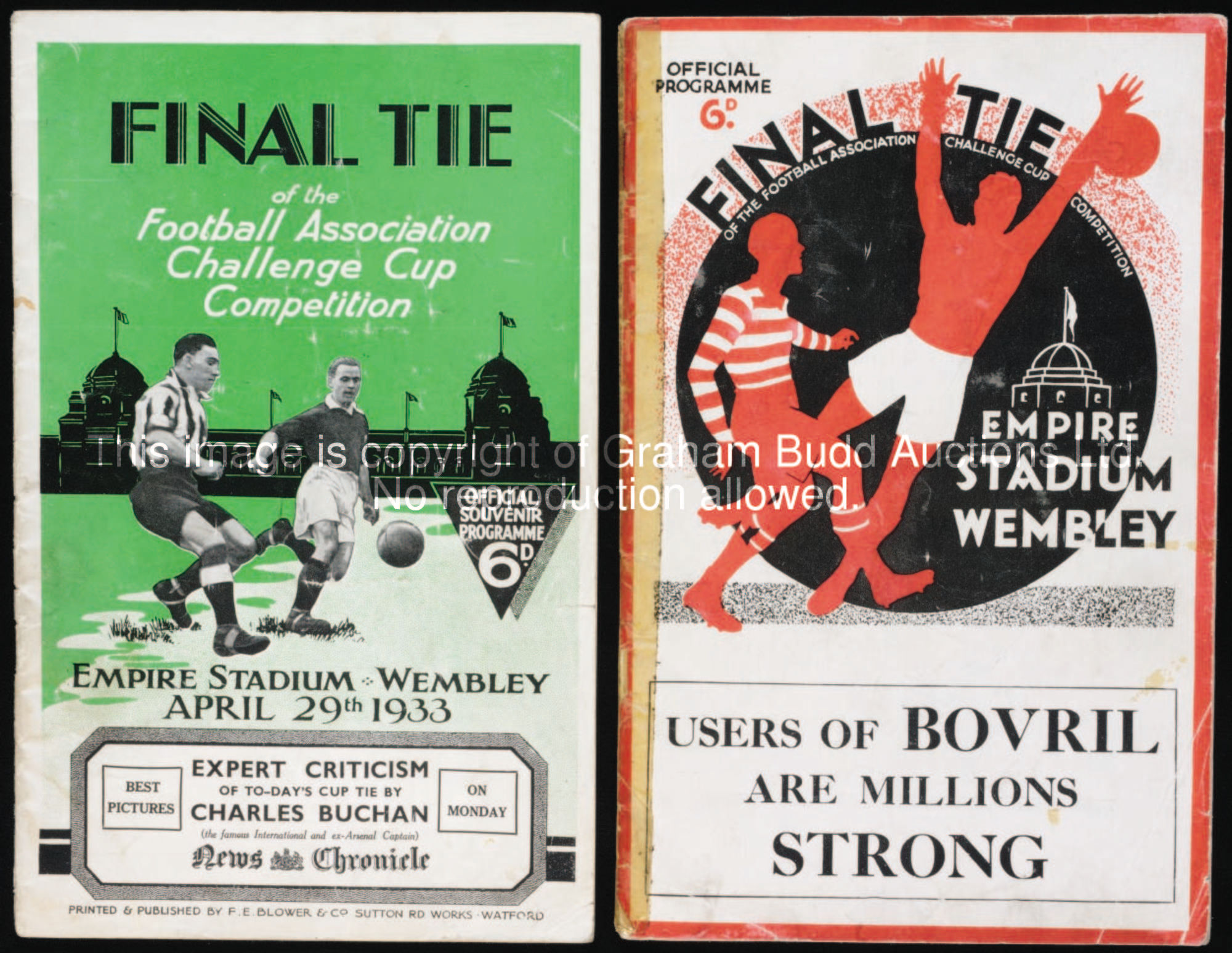 F.A. Cup final programmes for 1933 & 1934, Everton v Manchester City & Manchester City v Portsmouth,...