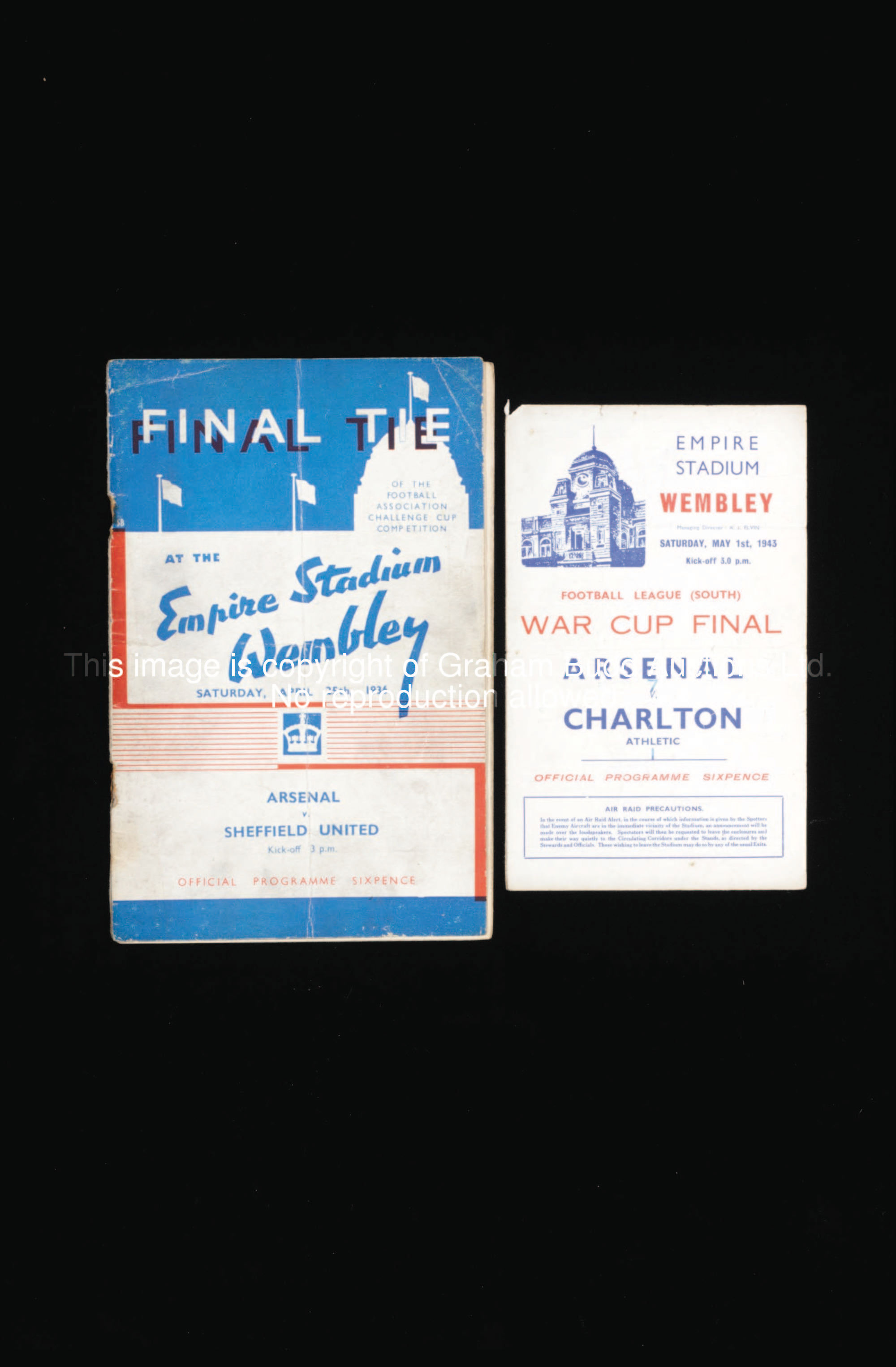 Two Arsenal F.A. Cup final programmes, v Sheffield United 25th April 1936, & v Charlton (War Cup) 1s...