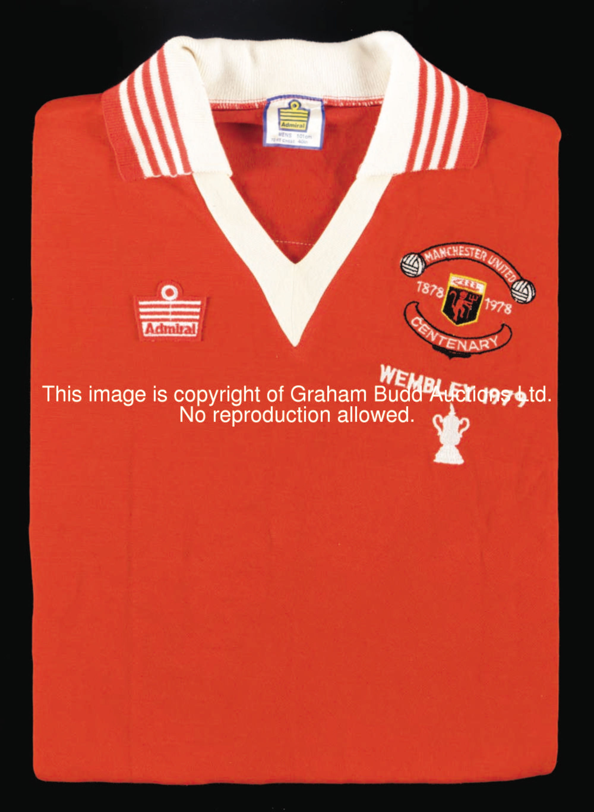 Martin Buchan: a red Manchester United No.6 1979 F.A. Cup final jersey, long-sleeved spare, inscribe...