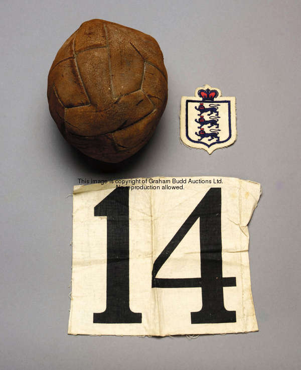 Joe Payne memorabilia including his record ten goal football, the brown leather match ball, deflated...