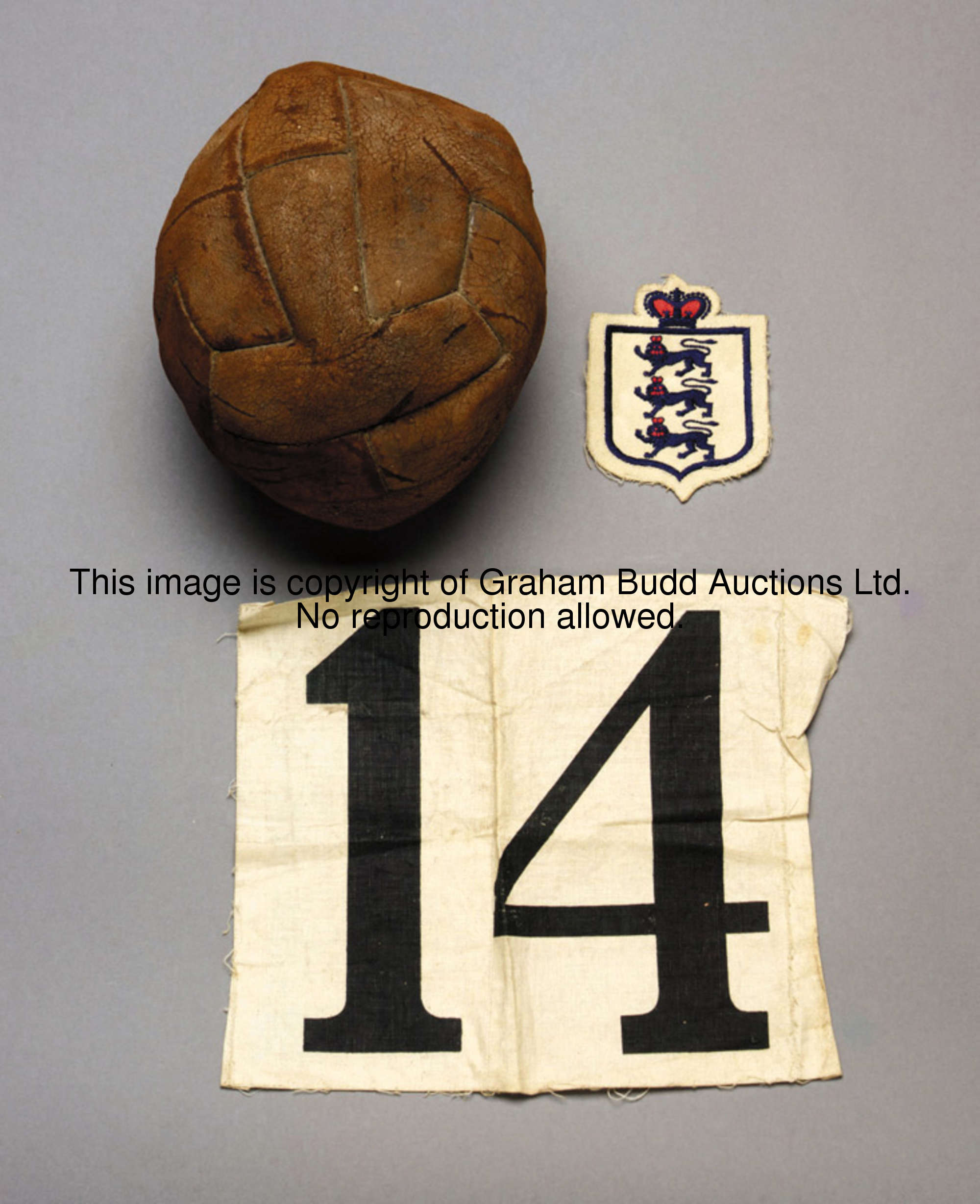 Joe Payne memorabilia including his record ten goal football, the brown leather match ball, deflated...