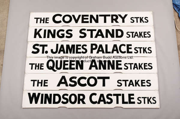 The Coventry Stks, a white painted Spagnoletti Royal Ascot race board with black lettering, 25.5 by ...