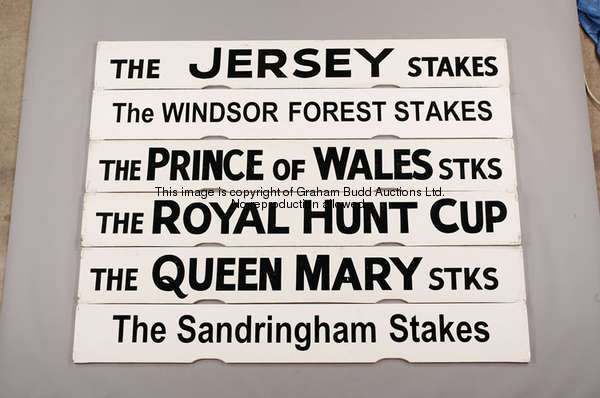 The Royal Hunt Cup, a white painted Spagnoletti Royal Ascot race board with black lettering, 25.5 by...