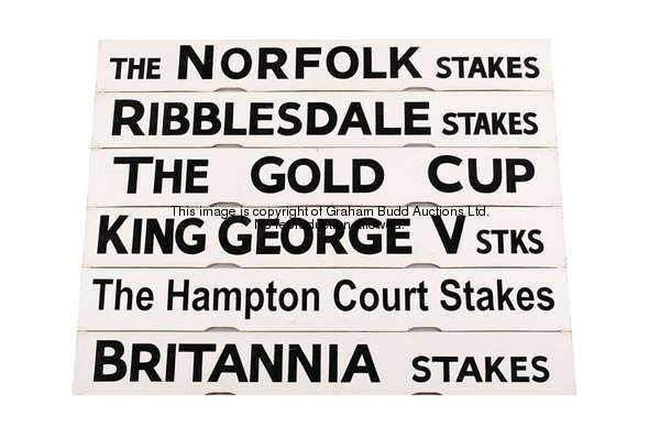 King George V Stks, a white painted Spagnoletti Royal Ascot race board with black lettering, 25.5 by...