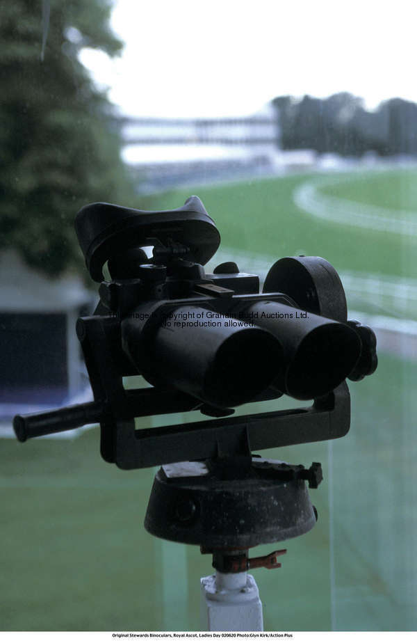 The Stewards' side-on race binoculars, a pair of German 10 x 80 magnification binoculars with a whee...