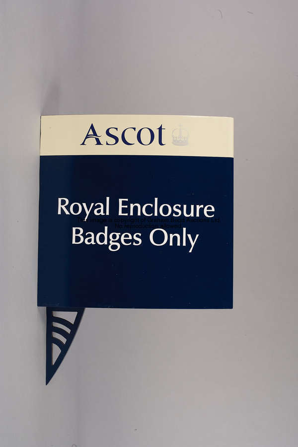 Royal Enclosure Badges Only, conical-shaped fibre glass public notice sign, either side of the squar...