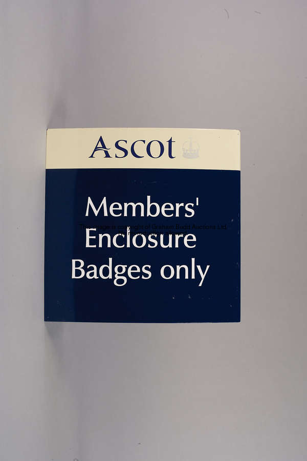 Members' Enclosure Badges Only, conical-shaped fibre glass public notice sign, either side of the sq...