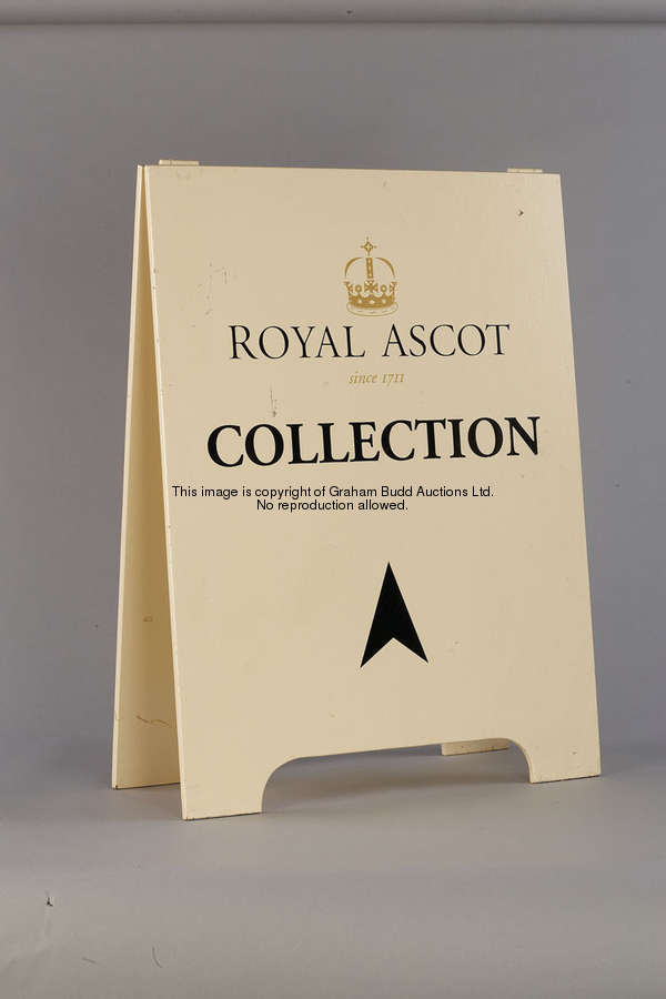 A Royal Ascot Collection shop sign, a cream painted A-frame shop exterior sign, height 82cm., 32 1/4...