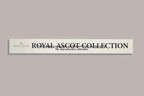 Royal Ascot Collection, a large, branded merchandise shop sign bearing the Ascot logo, black text on...