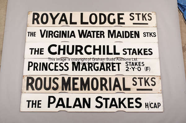 Royal Lodge Stks, a white painted Spagnoletti Ascot race board with black lettering, 25.5 by 100cm.,...