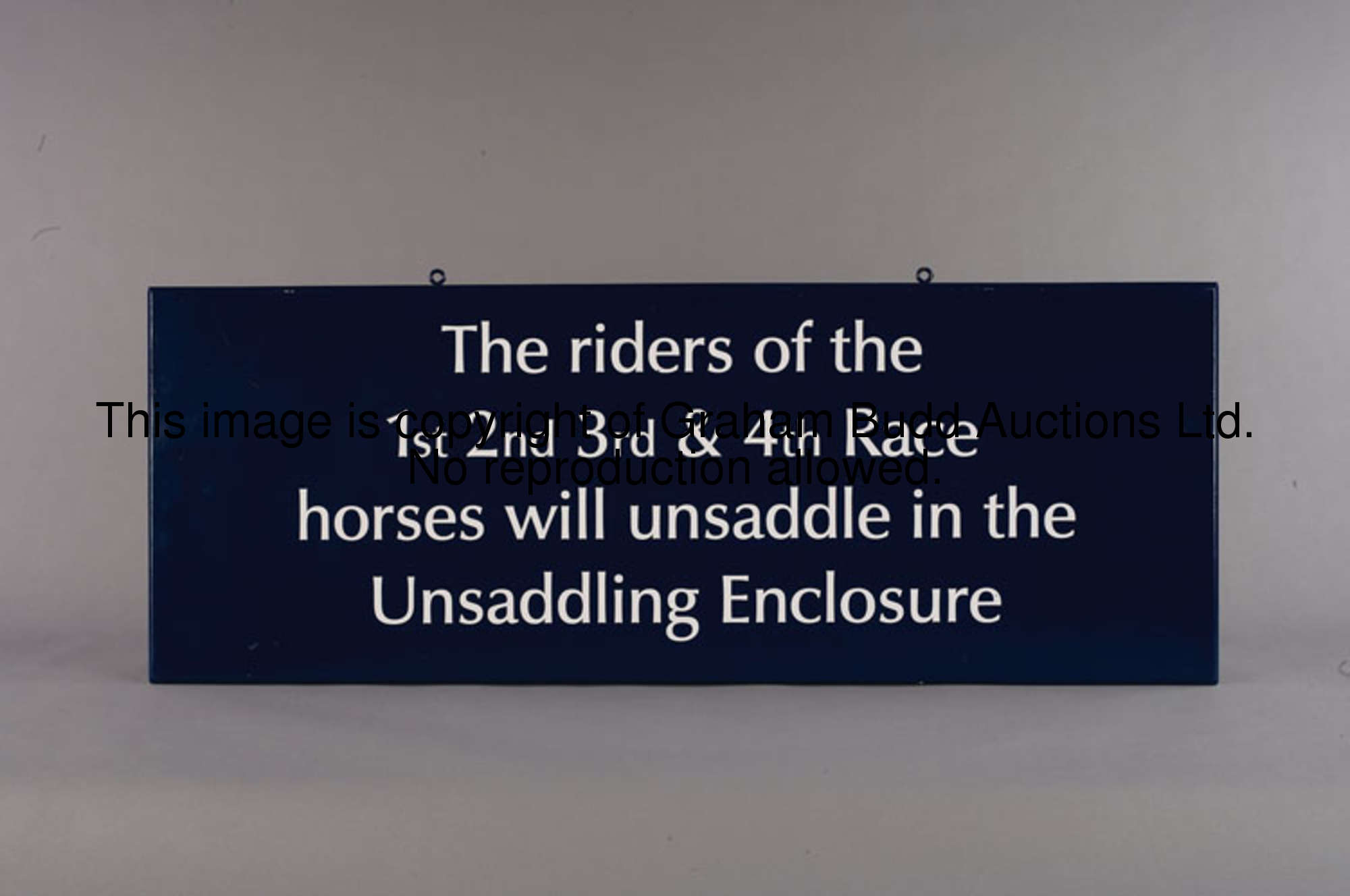 A Weighing Room order board, blue painted wall-mounting wooden board with white lettering reading: T...