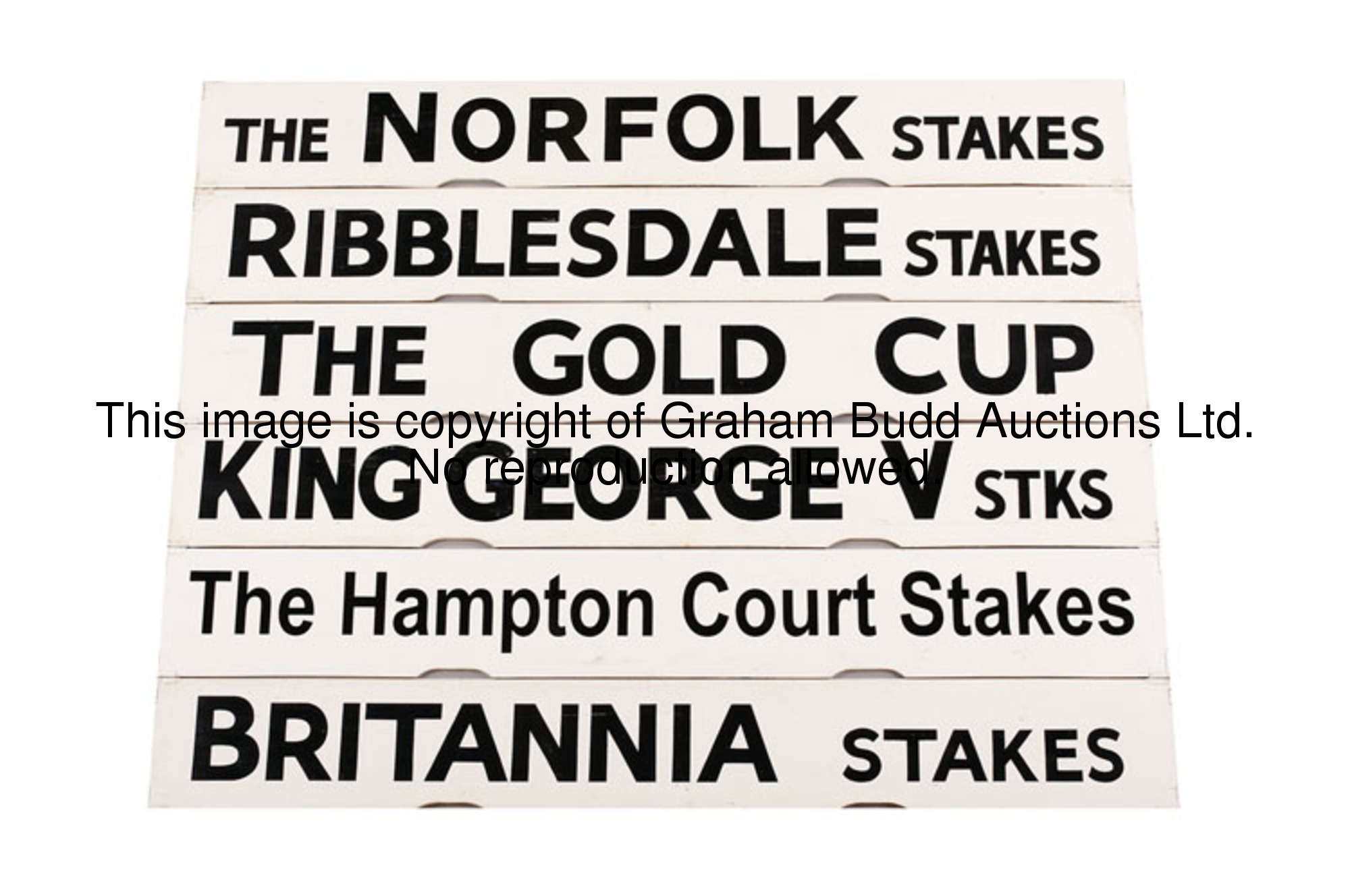 King George V Stks, a white painted Spagnoletti Royal Ascot race board with black lettering, 25.5 by...