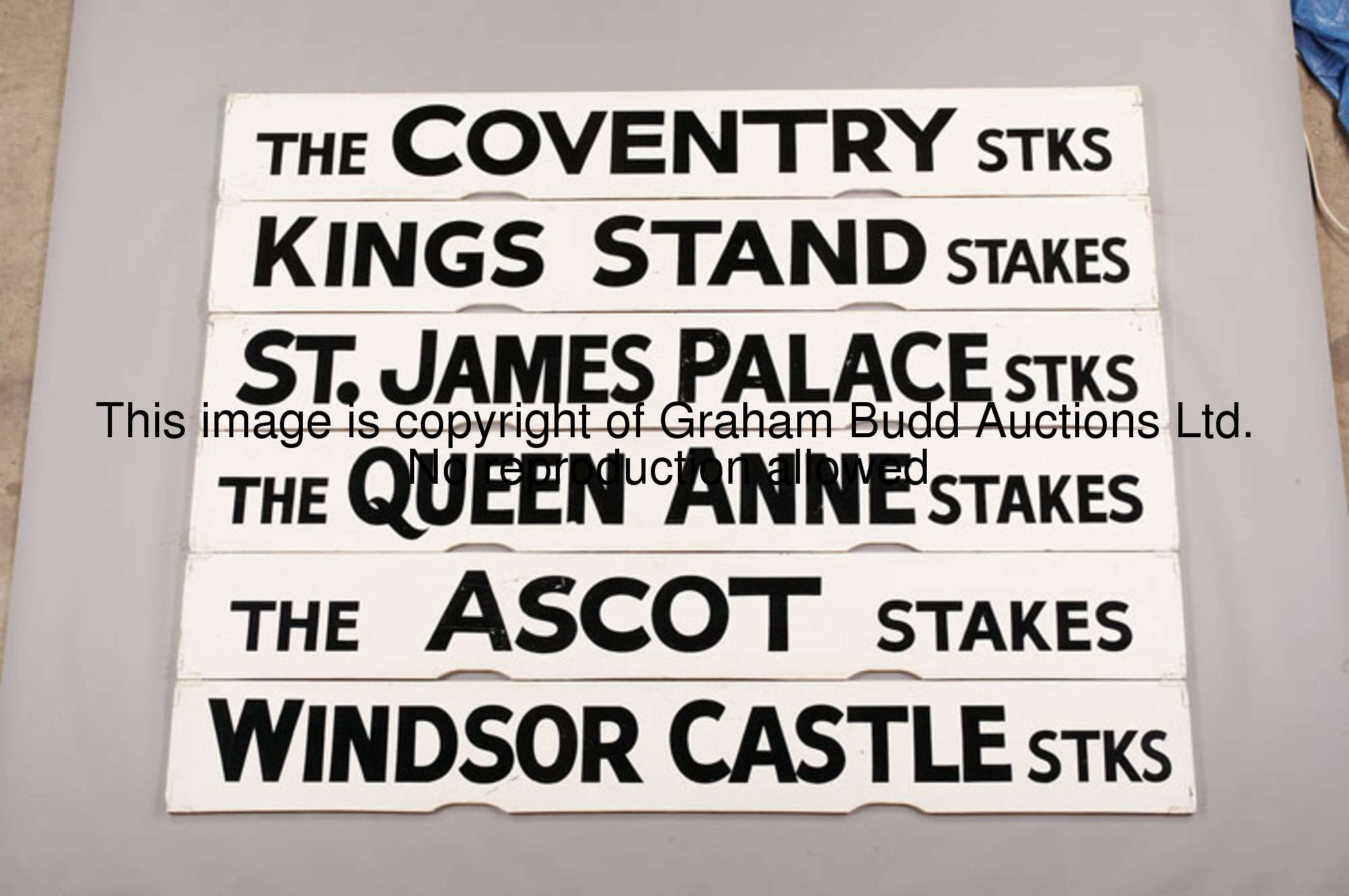 Kings Stand Stakes, a white painted Spagnoletti Royal Ascot race board with black lettering, 25.5 by...