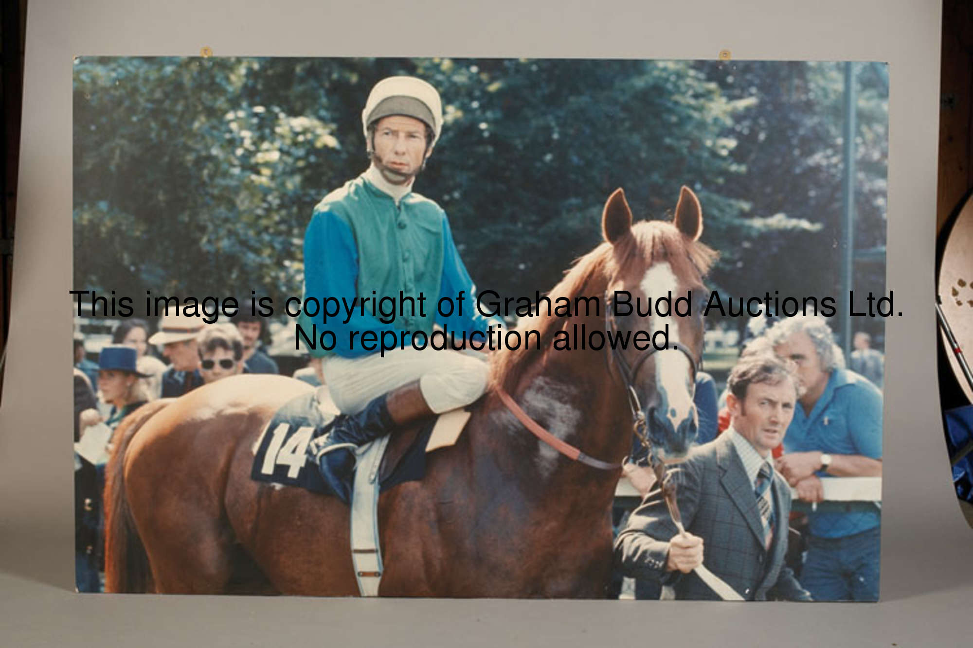A large photographic artboard display, LESTER PIGGOTT AND THE MINSTREL height 122cm., 48in., length ...