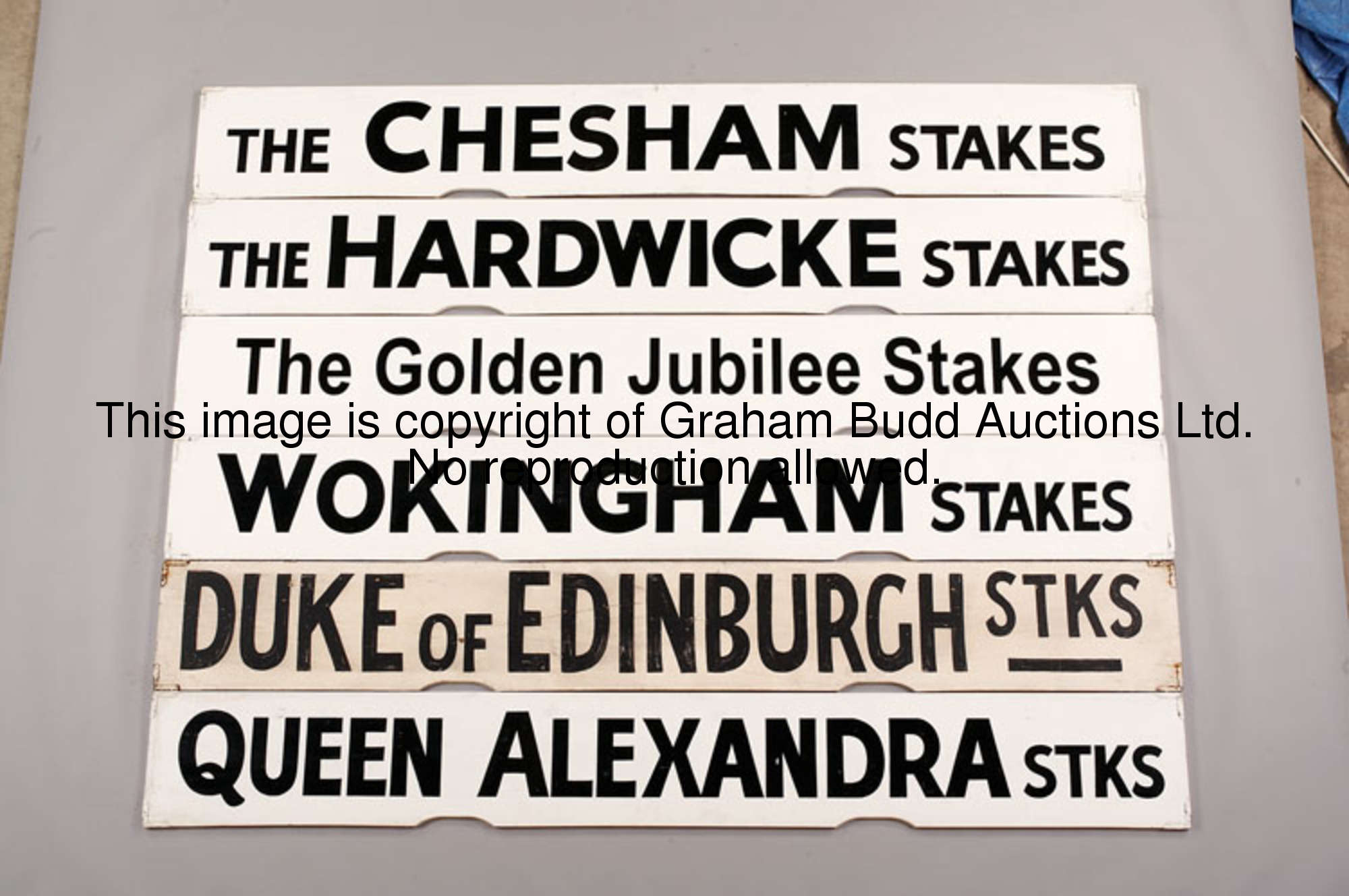 Wokingham Stakes, a white painted Spagnoletti Royal Ascot race board with black lettering, 25.5 by 1...