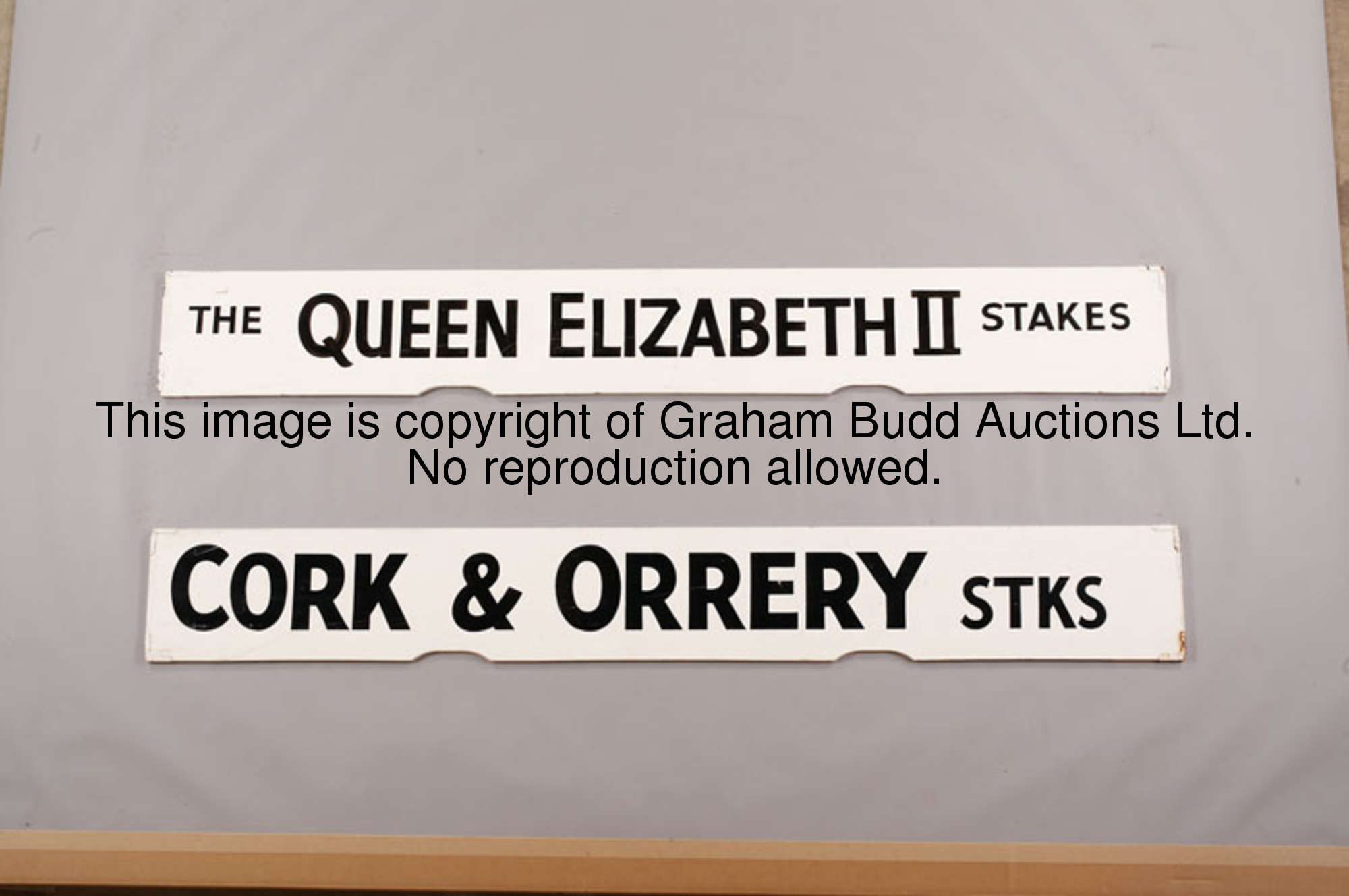 Cork & Orrery Stks, a white painted Spagnoletti Royal Ascot race board with black lettering, 25.5 by...