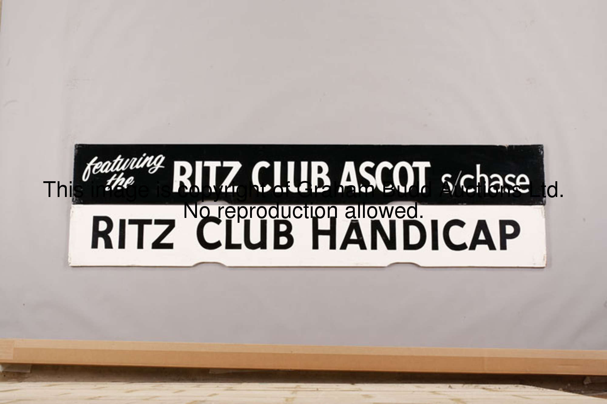 Two Ritz Club Spagnoletti boards, reading: FEATURING THE RITZ CLUB ASCOT S/CHASE; & RITZ CLUB HANDIC...