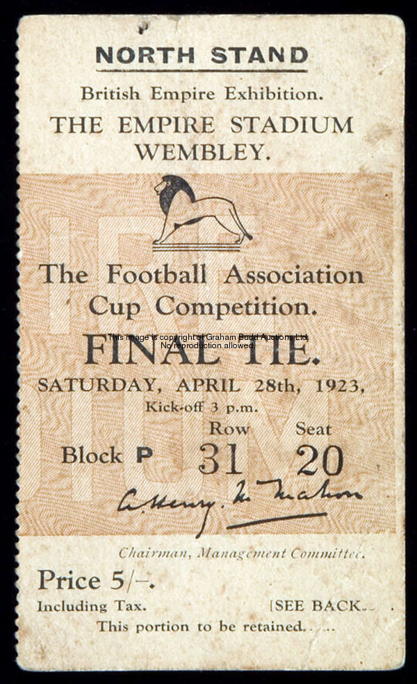 A ticket stub for the Bolton Wanderers v West Ham United 1923 F.A. Cup final