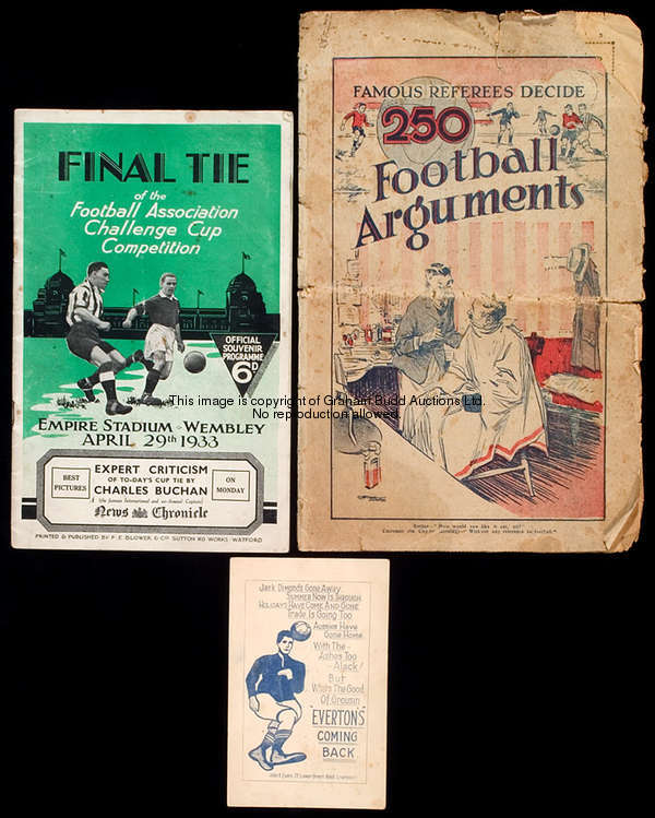 F.A. Cup final programme Everton v Manchester City 29th April 1933, sold with a 1930s postcard print...