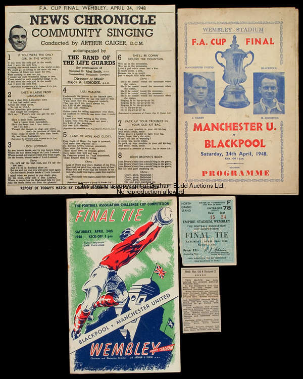 A post-war collection of F.A. Cup final programmes ticket stubs song sheets & related memorabilia, a...