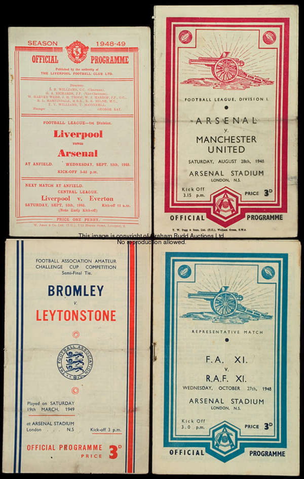 45 Arsenal programmes season 1948-49, all home League, all F.A. Cup games, all away League except  B...