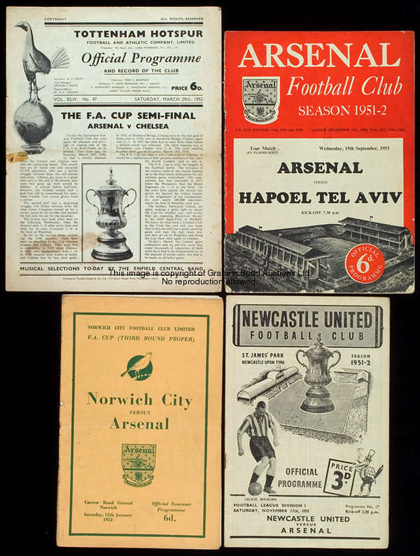54 Arsenal programmes season 1951-52, all home & away League, all F.A. Cup games, home friendlies v ...