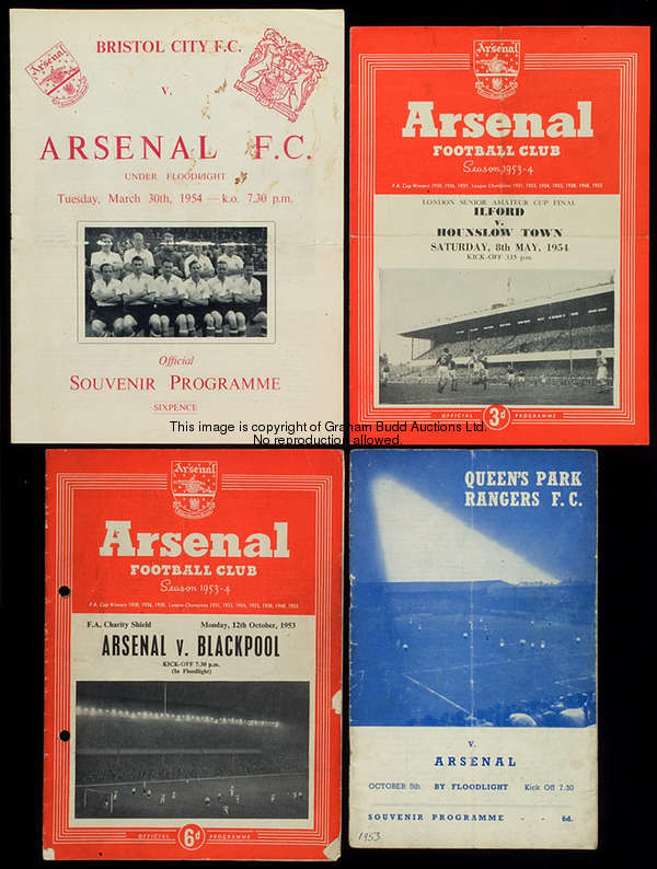 57 Arsenal programmes season 1953-54, all home League, all F.A. Cup games, all away League except Pr...