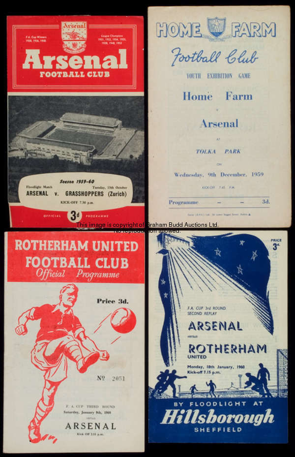 58 Arsenal programmes season 1959-60, all home & away League, all F.A. Cup games, Rotherham v Bright...