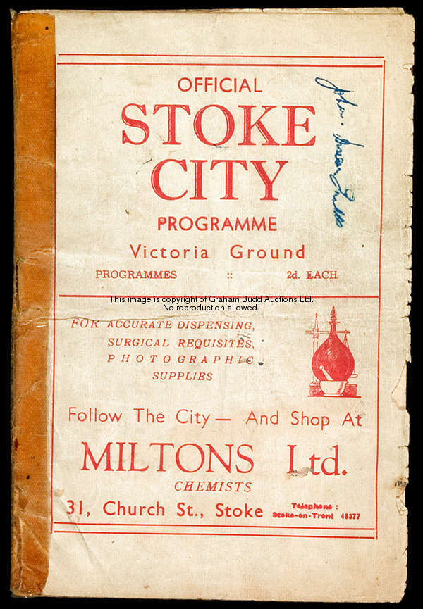 Stoke City v Manchester United programme 21st September 1946, sellotaped spine 