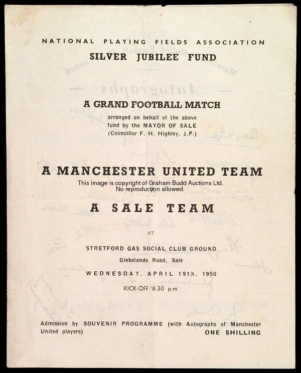 National Playing Fields Association Silver Jubilee Fund Grand Football Match programme, a Manchester...