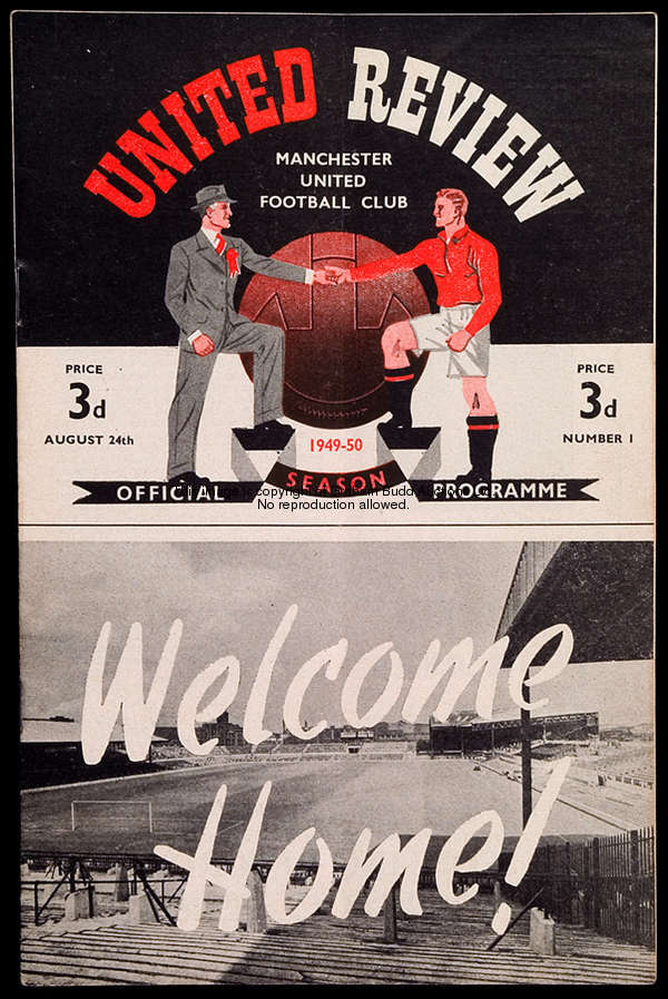 A complete set of 23 Manchester United home programmes from season 1949-50, issues 1-23, 21 League &...